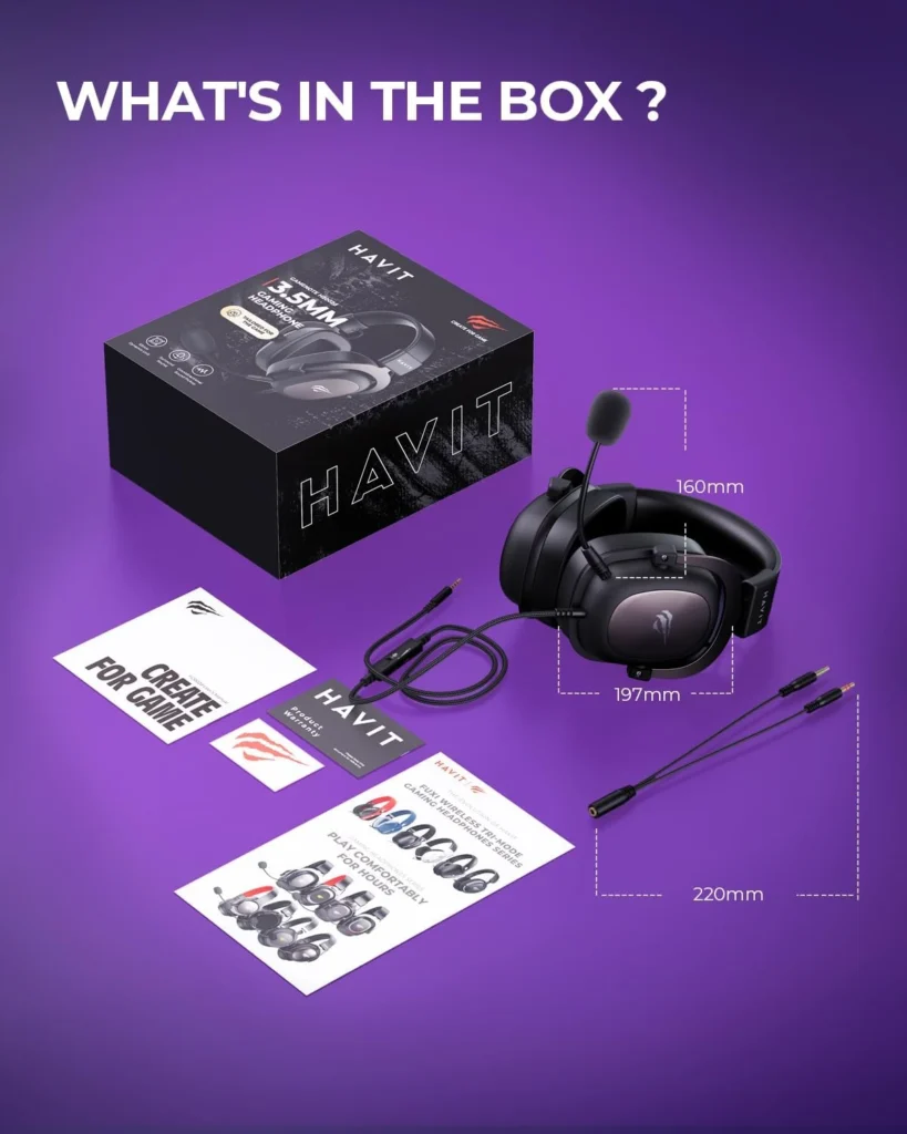 Caixa do headset gamer barato Havit H2002D com acessórios
