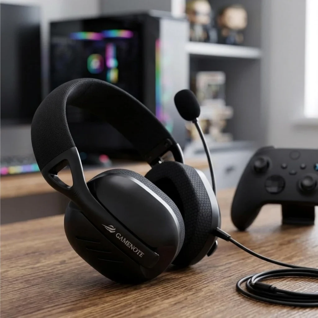 Headset gamer barato Havit Fuxi H3 preto com conexão sem fio 2.4GHz e Bluetooth