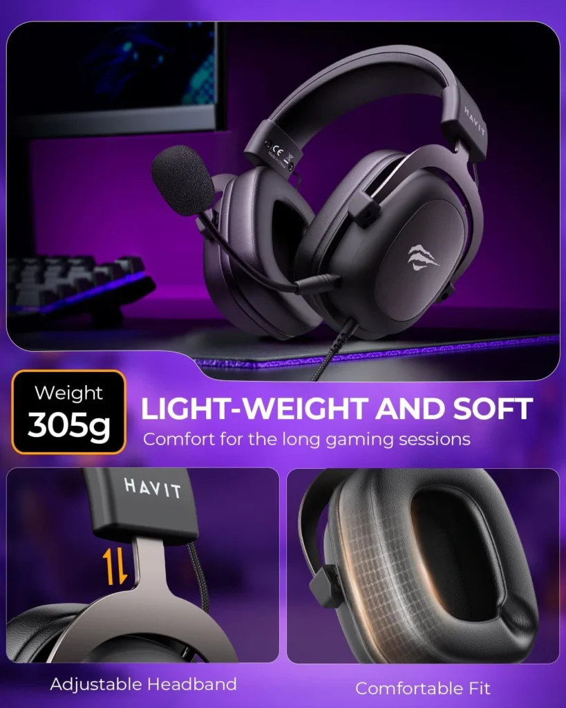 Headset gamer barato Havit H2002D preto com microfone para PC e PS4