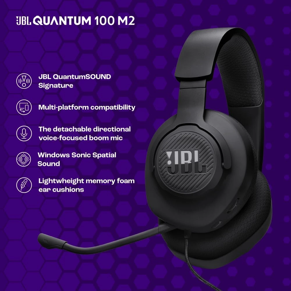 Headset gamer barato JBL Quantum 100M2 preto com microfone removível