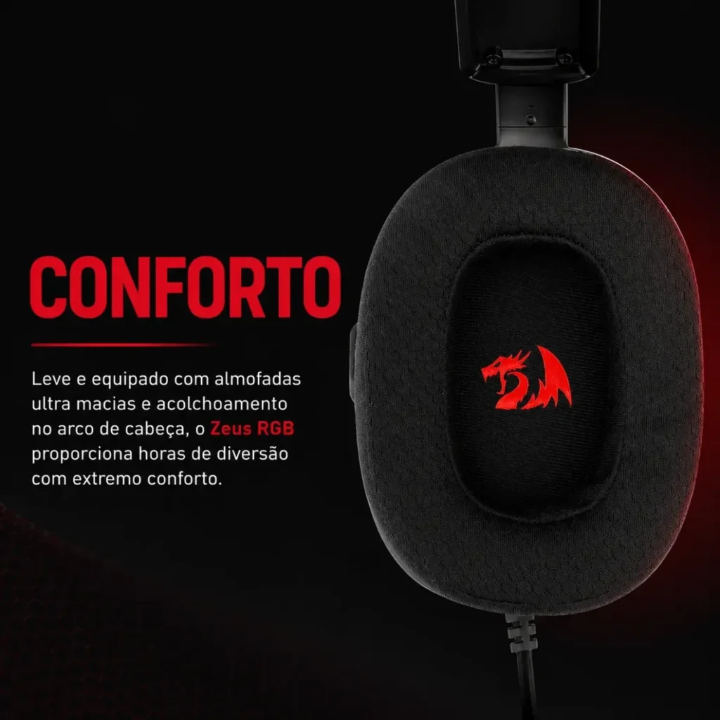 Design lateral do headset gamer barato Redragon H510 Zeus com RGB