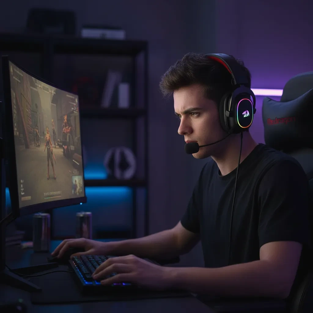 Headset gamer barato Redragon H510 Zeus conectado ao PS5 e PC