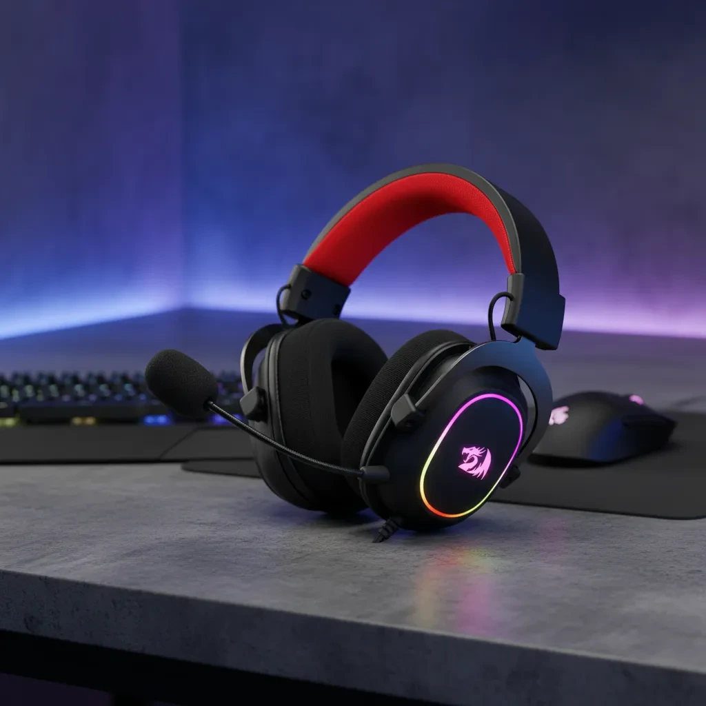 Headset gamer barato Redragon H510 Zeus com iluminação RGB e surround 7.1