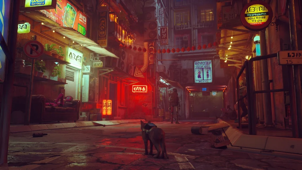 jogos curtos PS5 – Stray gato em cidade cyberpunk