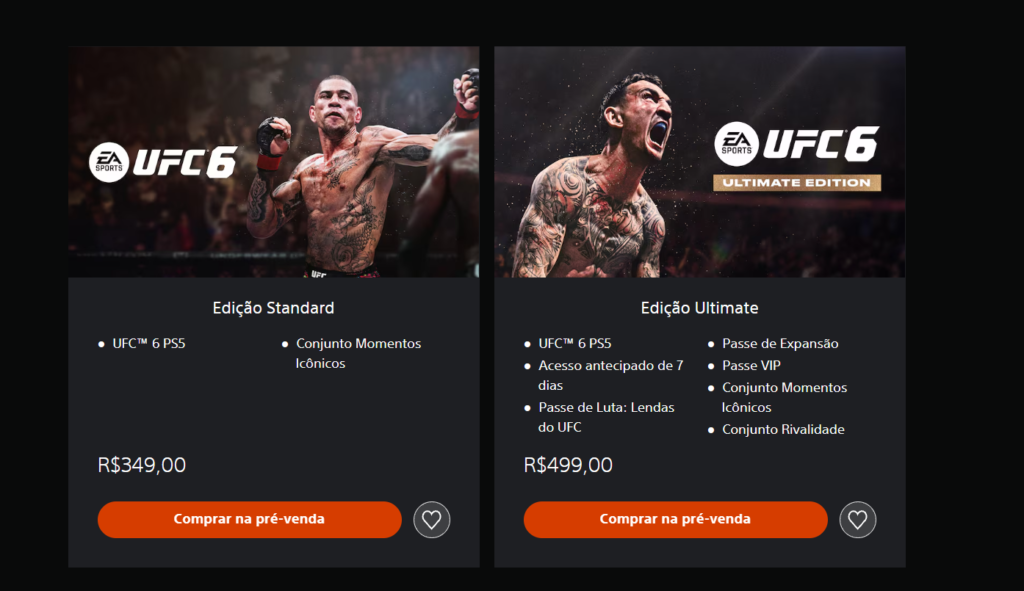 UFC 6 PS5 edições Standard e Ultimate preço pré-venda PlayStation Store