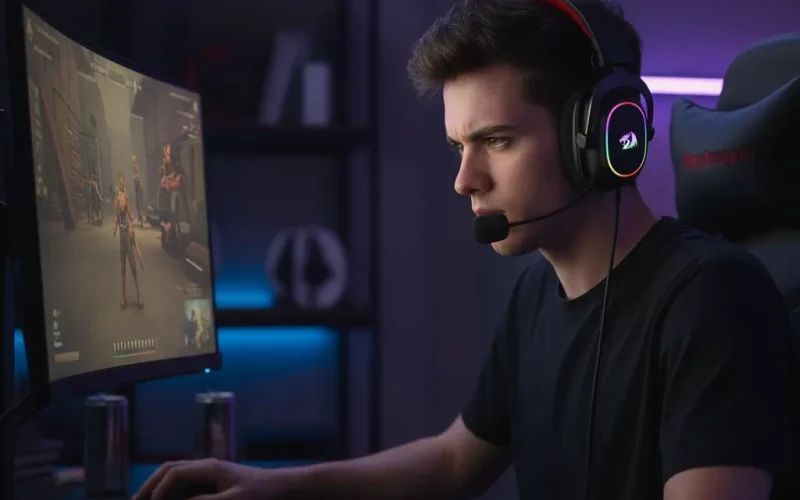 Headset gamer barato Redragon H510 Zeus conectado ao PS5 e PC