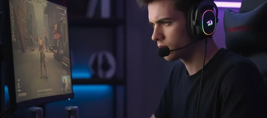 Headset gamer barato Redragon H510 Zeus conectado ao PS5 e PC